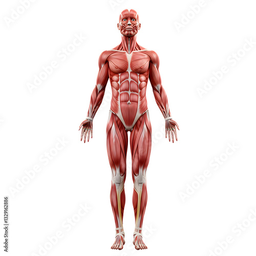 3D Medical Illustration of the Human Muscular System on Transparent Background
