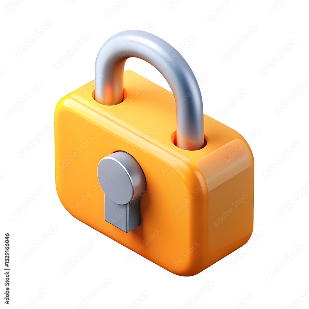 A Cheerful Bright Orange Padlock Symbolizing Secure Digital Protection With A Sleek Metallic Grey Shackle Against A Clean White Background A Cheerful Bright Orange Padlock Symbolizing Secure Digital Protection With A Sleek Metallic Grey Shackle Against A Clean White Background