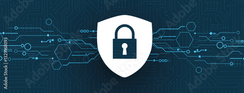 Cyber security. Lock on shield