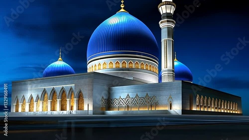 Majestic Night View of a Blue Domed Mosque