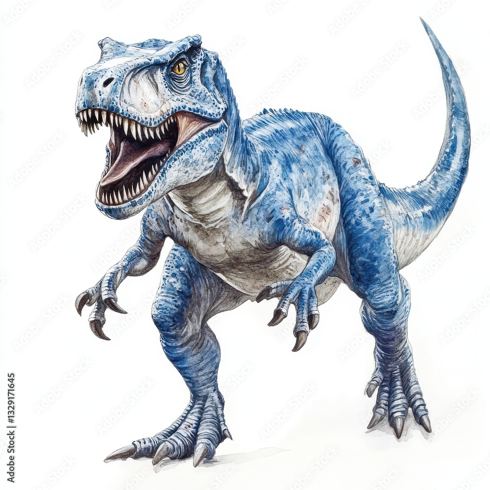 Fototapeta premium Powerful Blue Tyrannosaurus Rex Roaring Wildly Reptilian Predator of the Prehistoric Era Artwork