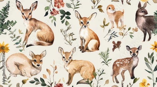 a beautiful watercolor pattern featuring various animals.