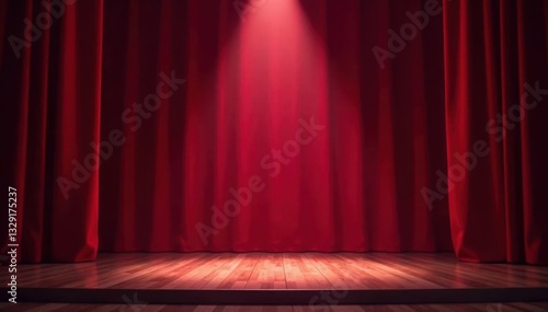 Crimson curtain rises, spotlight illuminates empty stage, stage, red curtain, movie
