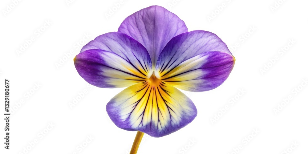 Obraz premium A close-up of a spring Field Pansy (Viola arvensis), its purple and yellow petals delicately isolated against a white background.