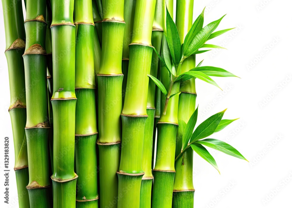 Obraz premium A pristine botanical image: vibrant green bamboo stalks, isolated on white, ideal for high-resolution stock use.