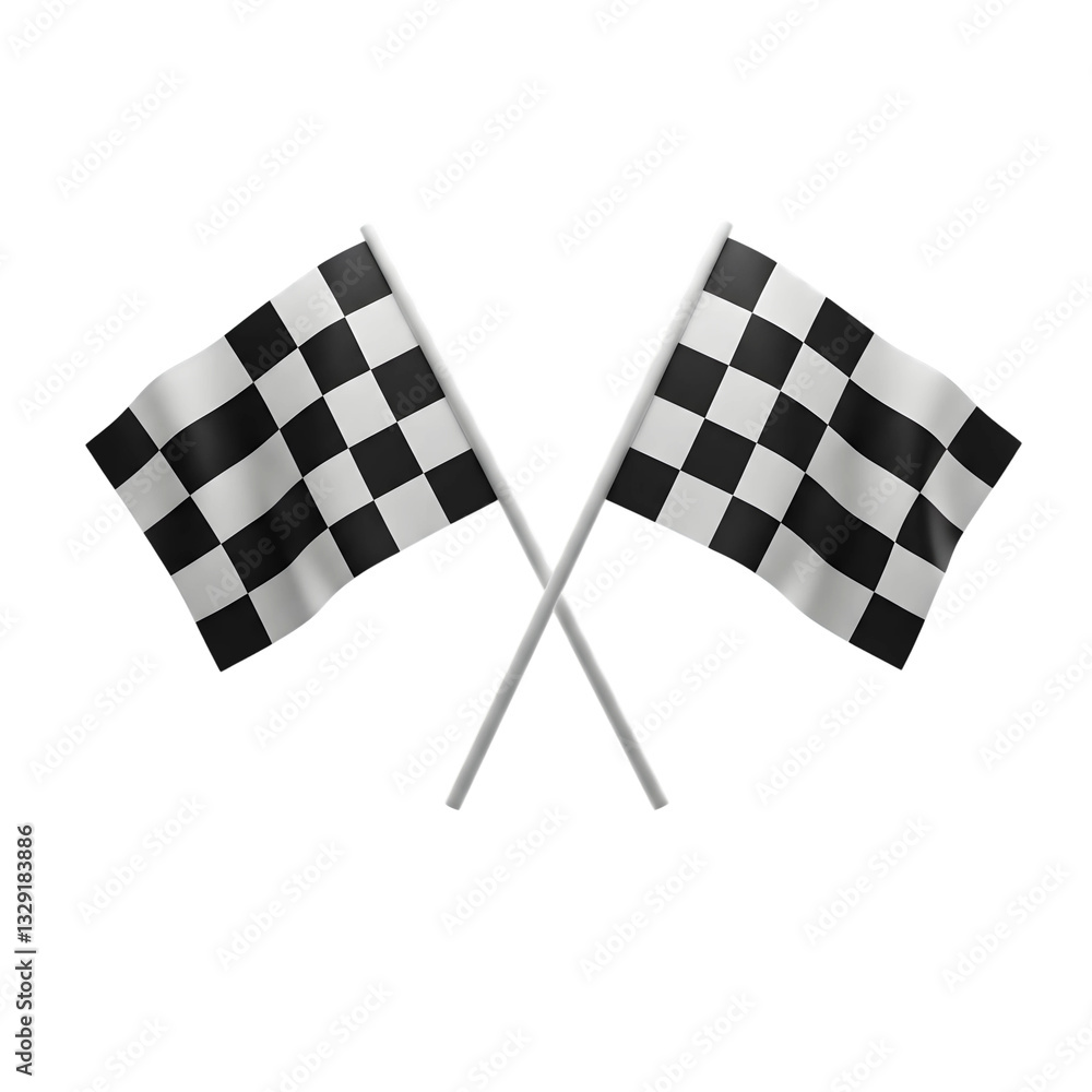 Obraz premium 3D Racing Checkered Flags Crossed for Motorsport on Transparent Background