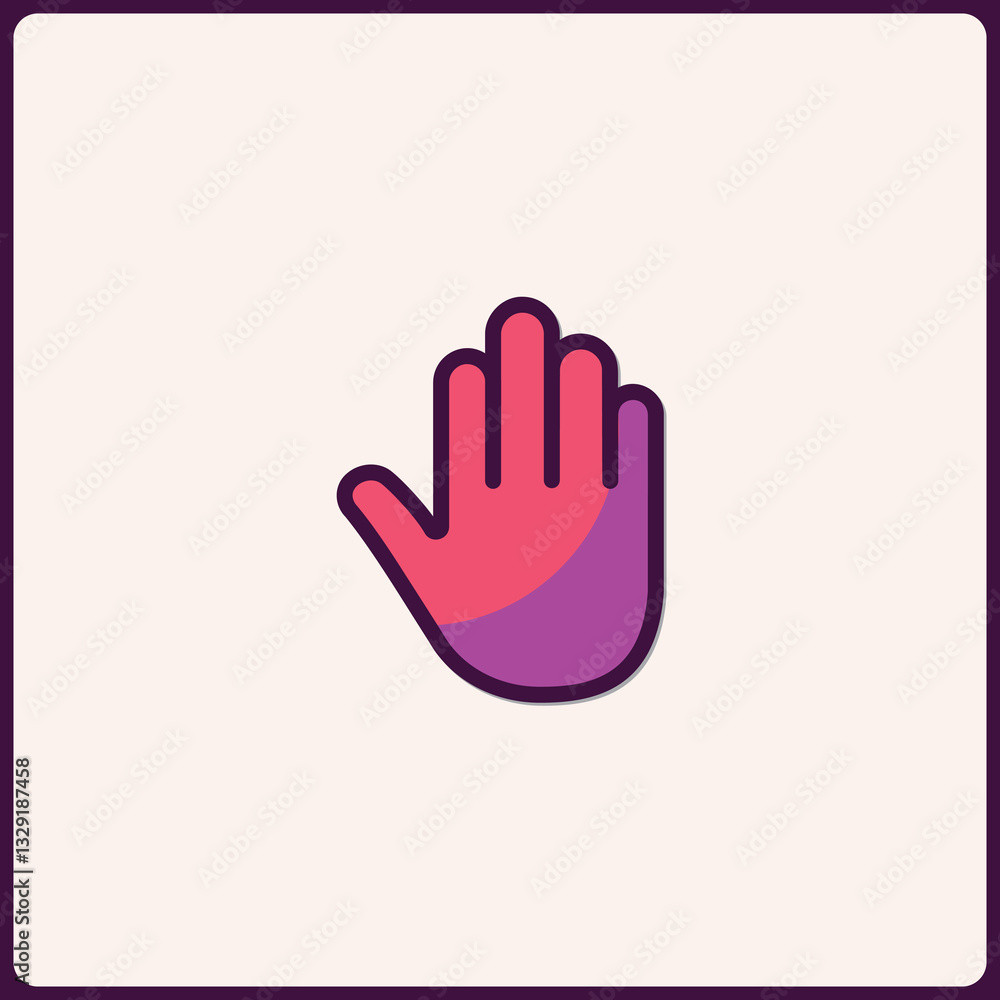 Stylized hand icon in vibrant pink and purple color, clean line art Stylized hand icon in vibrant pink and purple color, clean line art