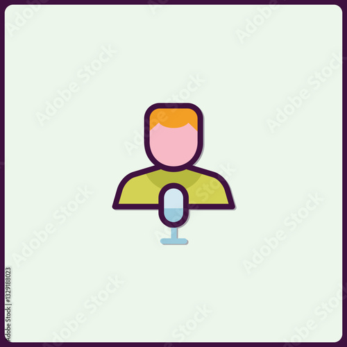 Podcast Creator Icon Design with Microphone and Person Silhouette Vector
