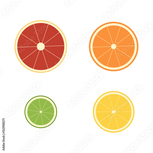 Slice of grapefruit, lemon, orange, lime. Transparent background. Vector