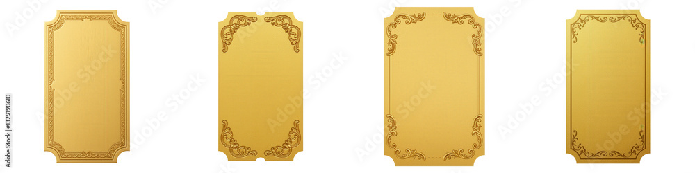 Vertical Golden Ticket with Ornate Border, Cut Out Set