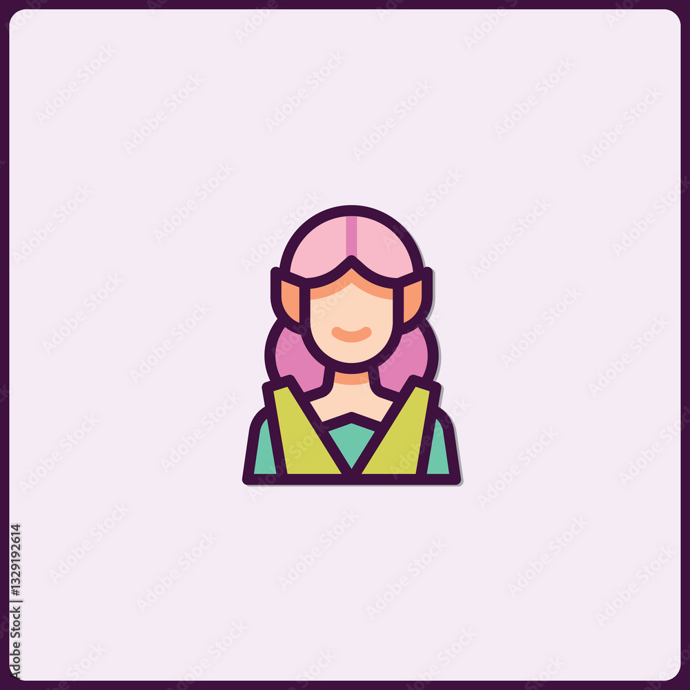 Charming cartoon elf icon with pink hair and pointy ears fairytale design Charming cartoon elf icon with pink hair and pointy ears fairytale design