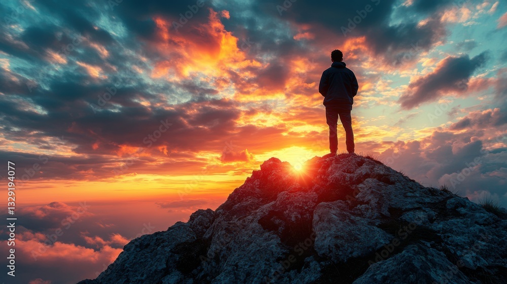 Fototapeta premium Sunset reflection mountain top landscape photography nature panorama