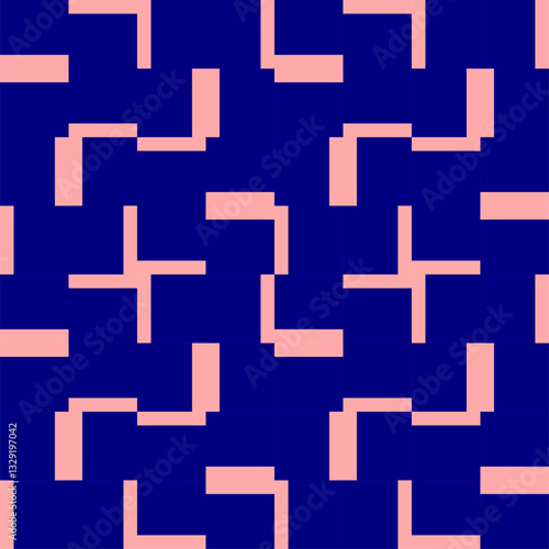 pink and blue square block arrange in horizontal line strip conner seamless Pattern design for fabric printing, vintage patter, block, square, rectangle