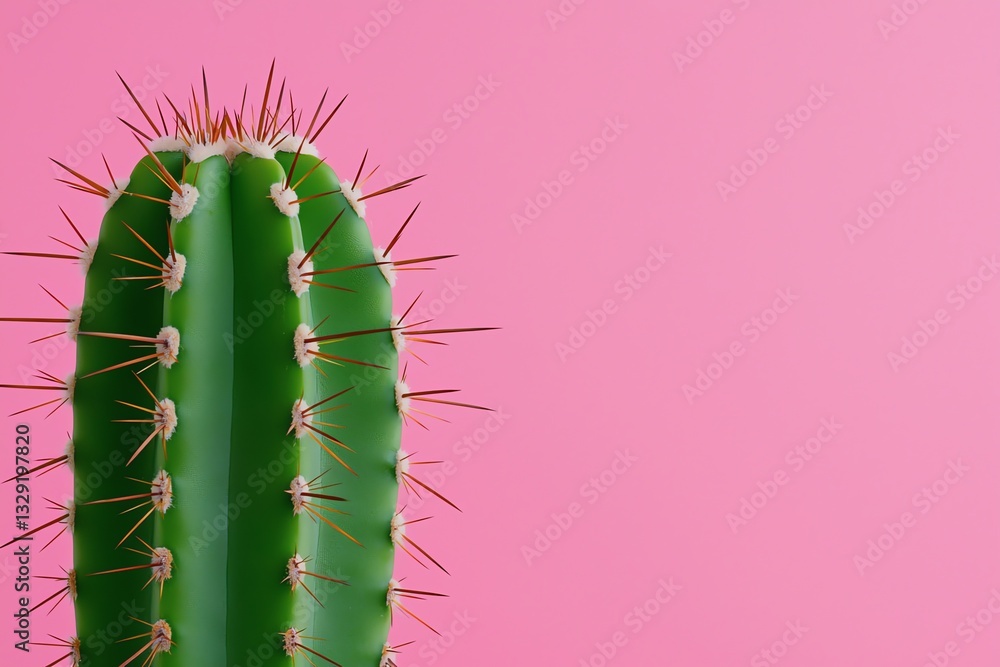 Naklejka premium Cactus Close-up on Pink Background Minimalist Plant Photography and Design