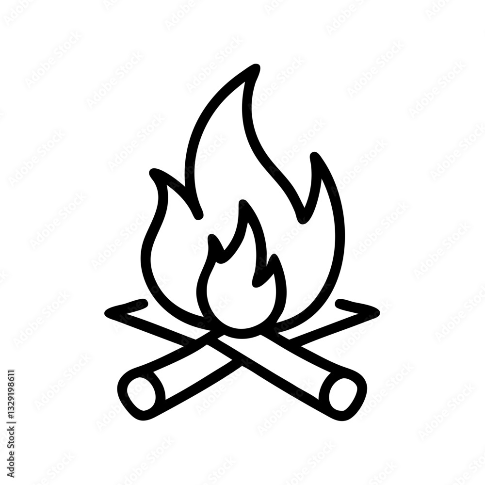 Campfire Icon – Minimalist Black and White Fire Symbol for Outdoor and Adventure Themes Campfire Icon – Minimalist Black and White Fire Symbol for Outdoor and Adventure Themes