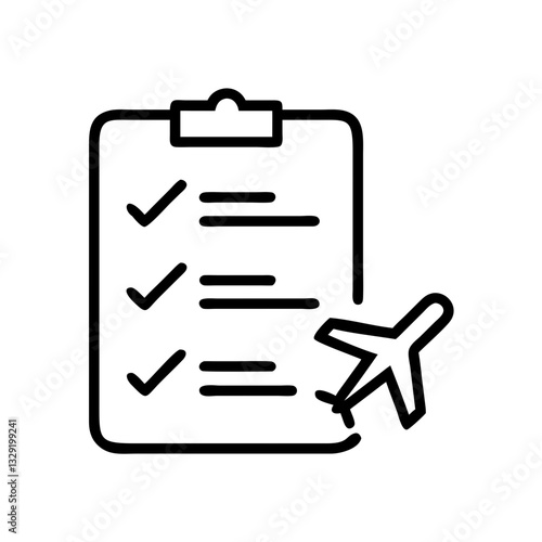 Travel Checklist Icon – Black and White Minimalist Design for Trip Planning and Packing