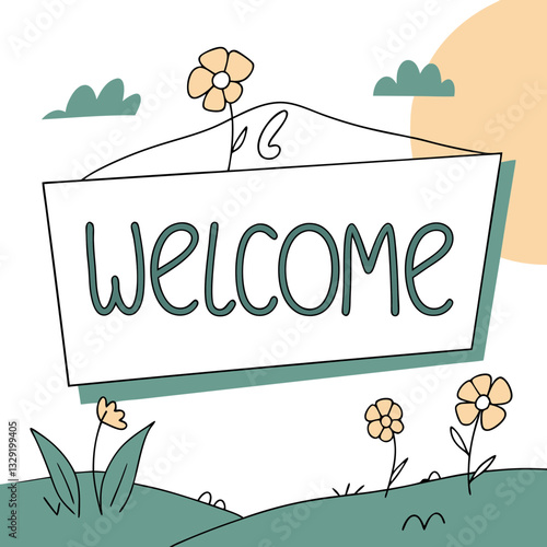 Welcome Signboard – Hand-Drawn Cute Illustration for Tourism and Hospitality Designs