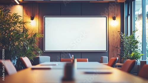a scene showcasing a digital whiteboard in a meeting room.