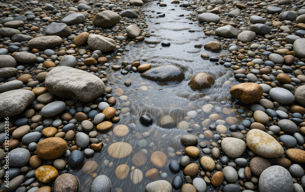 mesmerizing of a riverbed adorned with polished stones and pebbles, showcasing meticulous craftsmanship of Mother Earth mesmerizing of a riverbed adorned with polished stones and pebbles, showcasing meticulous craftsmanship of Mother Earth