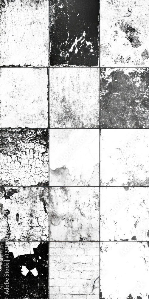Fototapeta premium Grunge textured tile pattern with cracked surfaces and weathered appearance