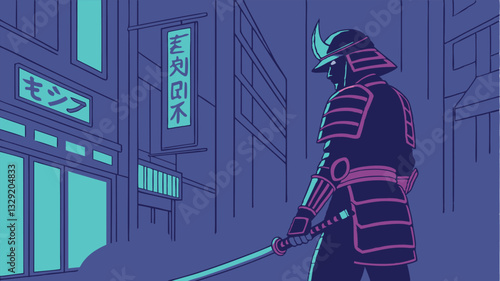 Cyberpunk Samurai Warrior with Futuristic Armor – Sci-Fi Character Vector
