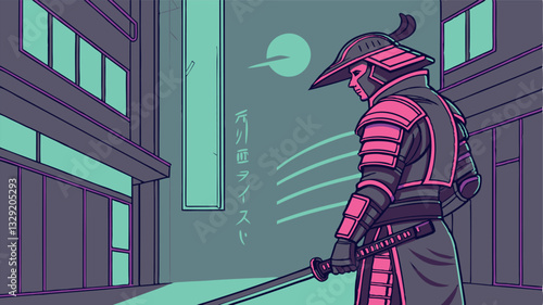 Cyberpunk Samurai Warrior with Futuristic Armor – Sci-Fi Character Vector
