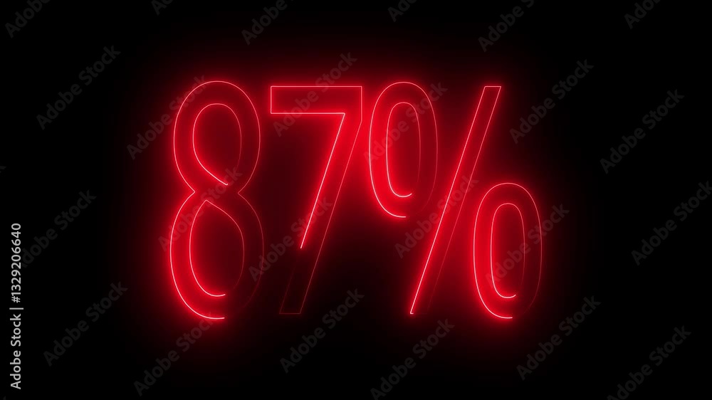 87% text animation by red color neon on black background. 87% text animation by red color neon on black background.
