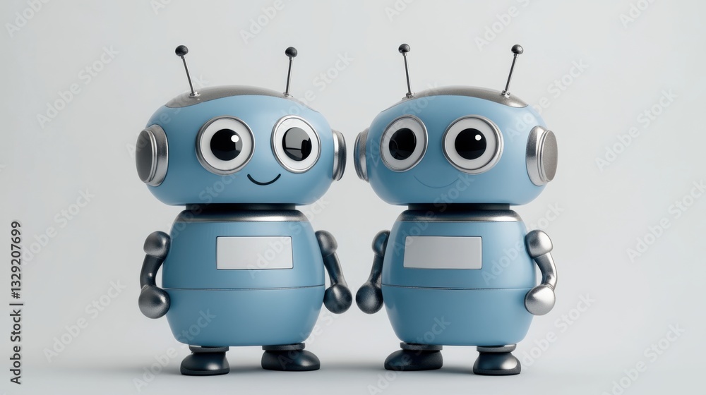 Fun activities with playful robots - digital art studio scene Fun activities with playful robots - digital art studio scene