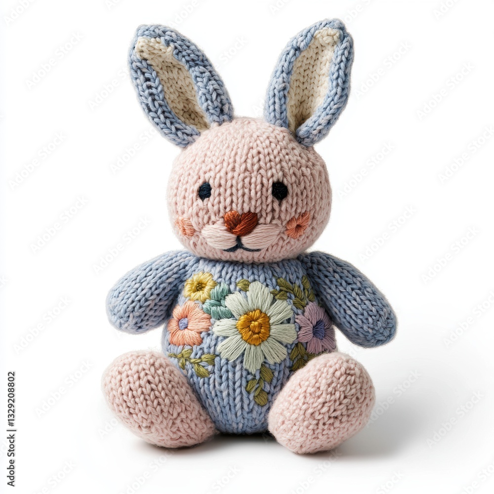 Fototapeta premium Handmade Soft Bunny Toy with Embroidered Floral Design Details