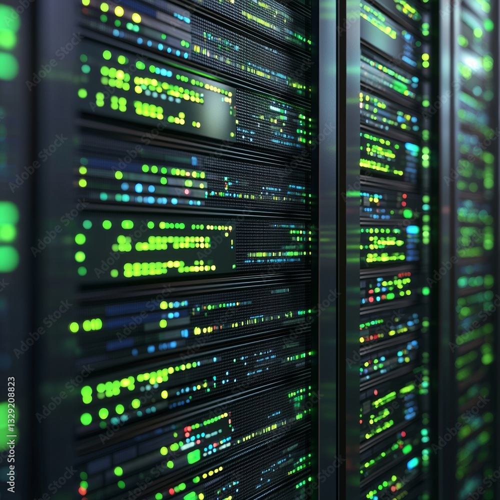 Illuminated Data Center Server Racks Displaying Information Technology Illuminated Data Center Server Racks Displaying Information Technology