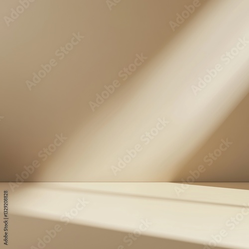 Sunlight streaming through window casting shadows on minimalist beige wall