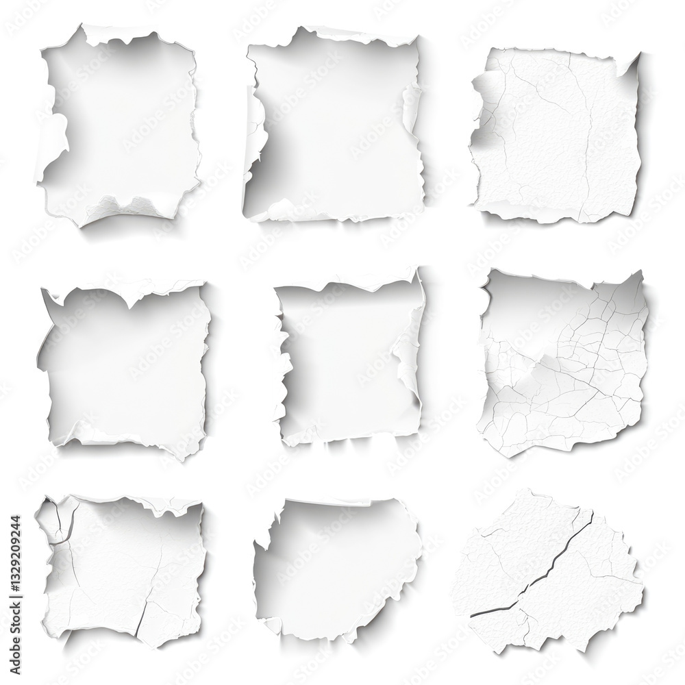 Obraz premium Collection of nine torn and cracked paper textures with rough edges