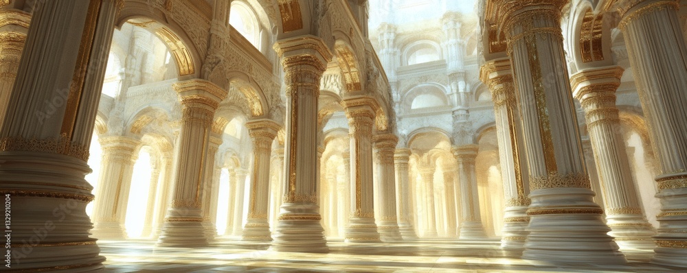 Fototapeta premium Interior view of a grand ornate hall with many columns