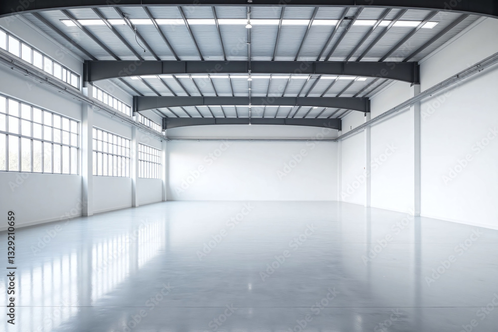 Obraz premium large empty warehouse with white walls and floor