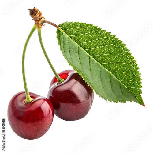 Red Cherries with Leaf Transparent Background
