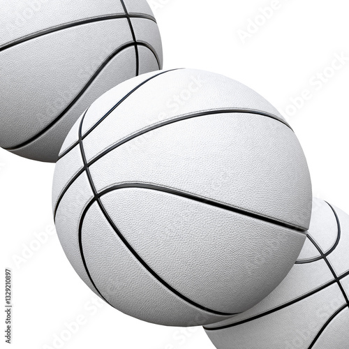 Blank white leather basketball ball realistic mock up. Template sports game rubber accessory empty ball sphere isolated on background. Sports design element, leisure activities, hobby. 3d rendering