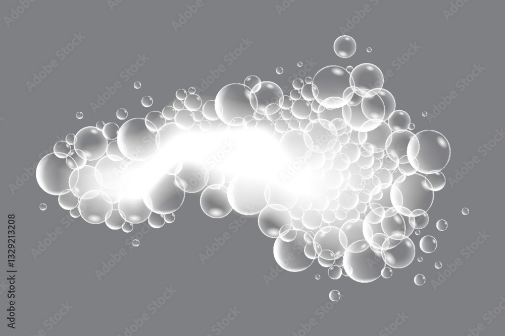 Soap bubbles, displaying unique designs, gracefully float on a plain gray surface Soap bubbles, displaying unique designs, gracefully float on a plain gray surface