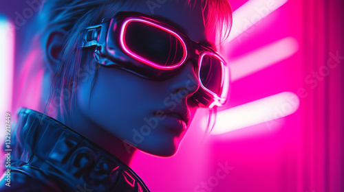 Cyberpunk Neon Futuristic Woman with Tech Goggles
