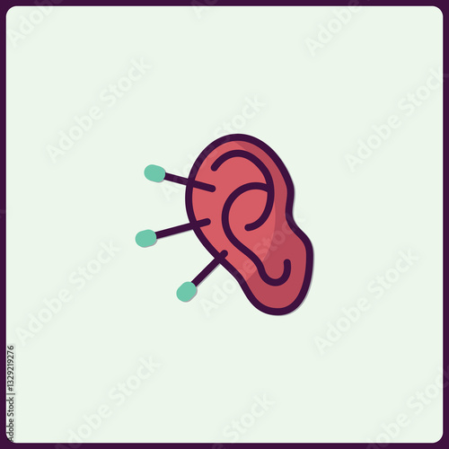Stylized auricular acupuncture depiction with needles inserted within the ear