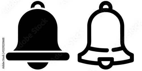 Two bell icons vector, one filled and one outlined, likely representing notifications or alerts.