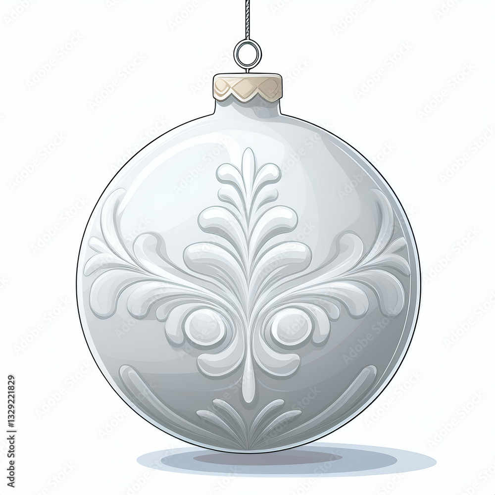 Fototapeta premium An Elegant, Pearlescent Christmas Ornament Hangs Delicately, Soft Light, Simple Background
