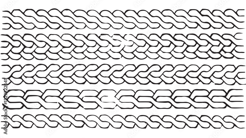 Obraz premium Set of grunge tire tracks, grunge braids, wheel braking marks, grunge braids, auto tire tread grunge element, car and motorcycle tire pattern, bike tyre mark with grunge effect on white background