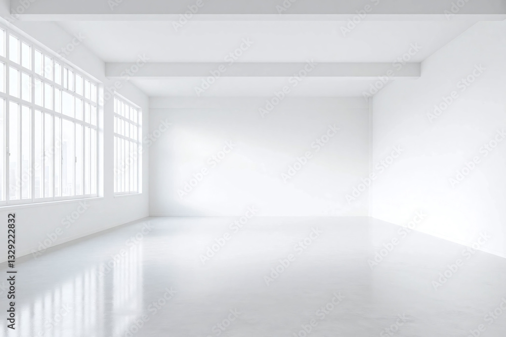 Fototapeta premium large empty room with white walls and windows