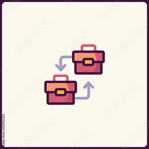 Conceptual business transition represented by two briefcases with directional arrows