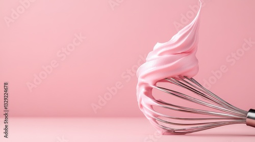 Pink Whipped Cream on Whisk Against Pink Background