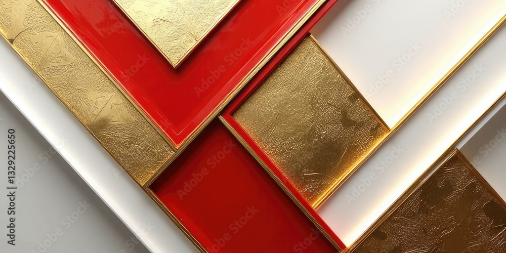 Fototapeta premium An elegant abstract design featuring geometric shapes in rich red and gold tones, creating a luxurious and sophisticated visual effect, perfect for upscale design projects.