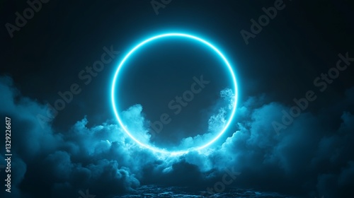 Wallpaper Mural Cyan Neon Circle Above Cloudscape Torontodigital.ca