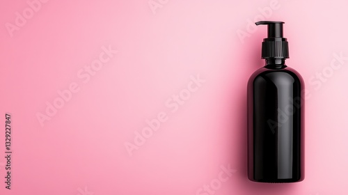 This image depicts a minimalist black bottle on a soft pink canvas background, showcasing a modern design perfect for branding beauty or skincare products.
