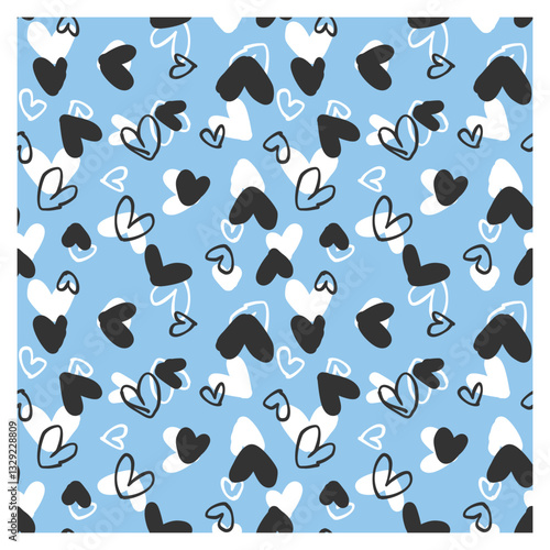seamless pattern of graffiti black and white hearts