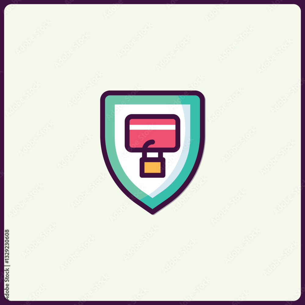 Secured Transaction Icon: Shield Encapsulating Card with Locked Protection Secured Transaction Icon: Shield Encapsulating Card with Locked Protection